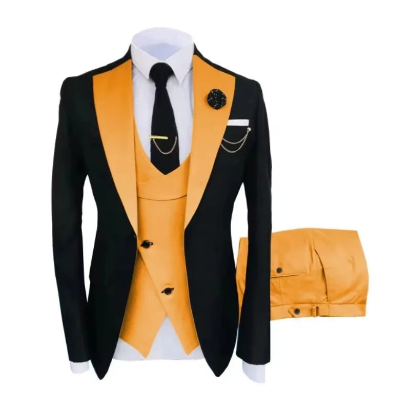 Voguable  Men Suits 3 Pieces Tailored Best Man Groom Wedding Tuxedo Slim Fit Two-color Blazer Jacket  Vest Pant Tuxedo Clothing voguable