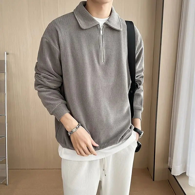 Voguable  Male Clothes Solid Hoodieless Sweatshirt for Men Polo Sweat Shirt Blue Pullover Half Zip Top Streetwear Cotton Winter S Luxury voguable