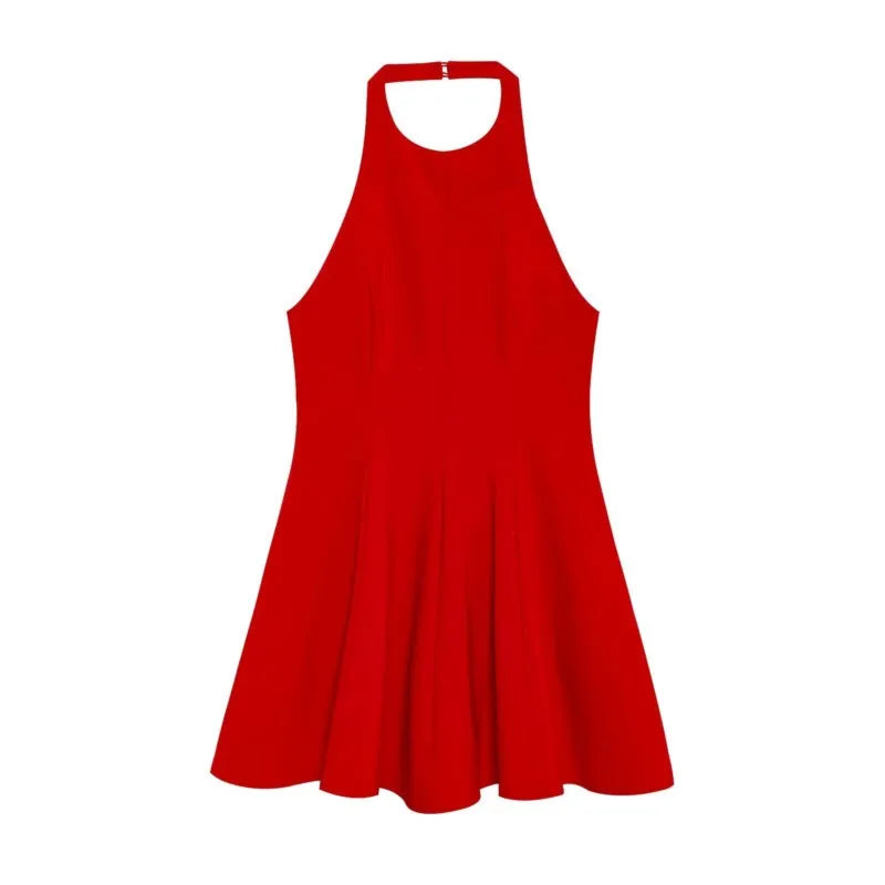Versatile Halter Neck Backless Short Dress 2025 New A-line Zipper Solid Color Yellow Party Dress Fashion Vestidos Woman Clothing voguable