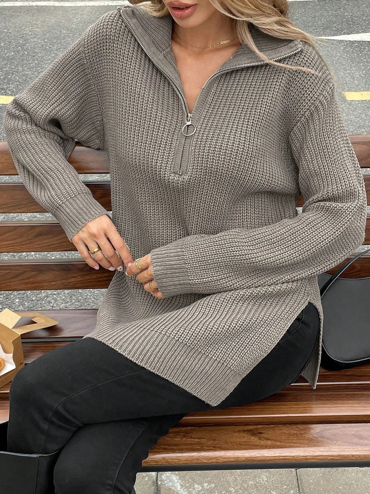 High Collar Zipper Long Pullover Knitted Sweater Autumn Winter Fashion Warm Cozy Knitwear for Women voguable