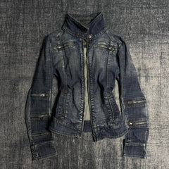 Voguable  Women's Gothic Jacket Retro Washed Canvas Stand Collar Frog Button Y2K Punk Street Coat voguable