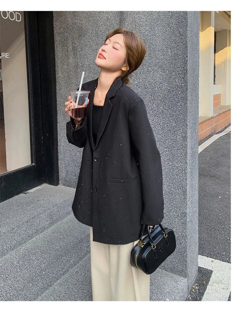 Elegant Black Blazer Women Fashion Sweet Long Sleeve Design Suit Coat Korean Casual Chic Female Fall Winter Sweet Jacket voguable