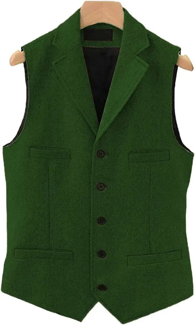 Tweed Herringbone Mens Suit Vest Slim Fit Notch Lapel With 4 Pockets Groomsmen Wedding Waistcoat For Wedding voguable