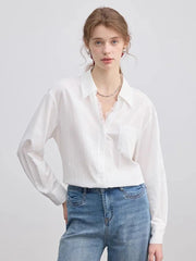 Lace Patchwork White Shirt Women Elegant Long Sleeve Vintage Blouse American Casual Autumn Female Sweet Pocket Retro Tops voguable