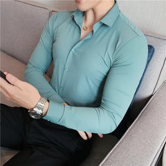 Plus Size 4XL-M High Elasticity Seamless Shirts Men Long Sleeve Top Quality Slim Casual Luxury Shirt Social Formal Dress Shirts voguable