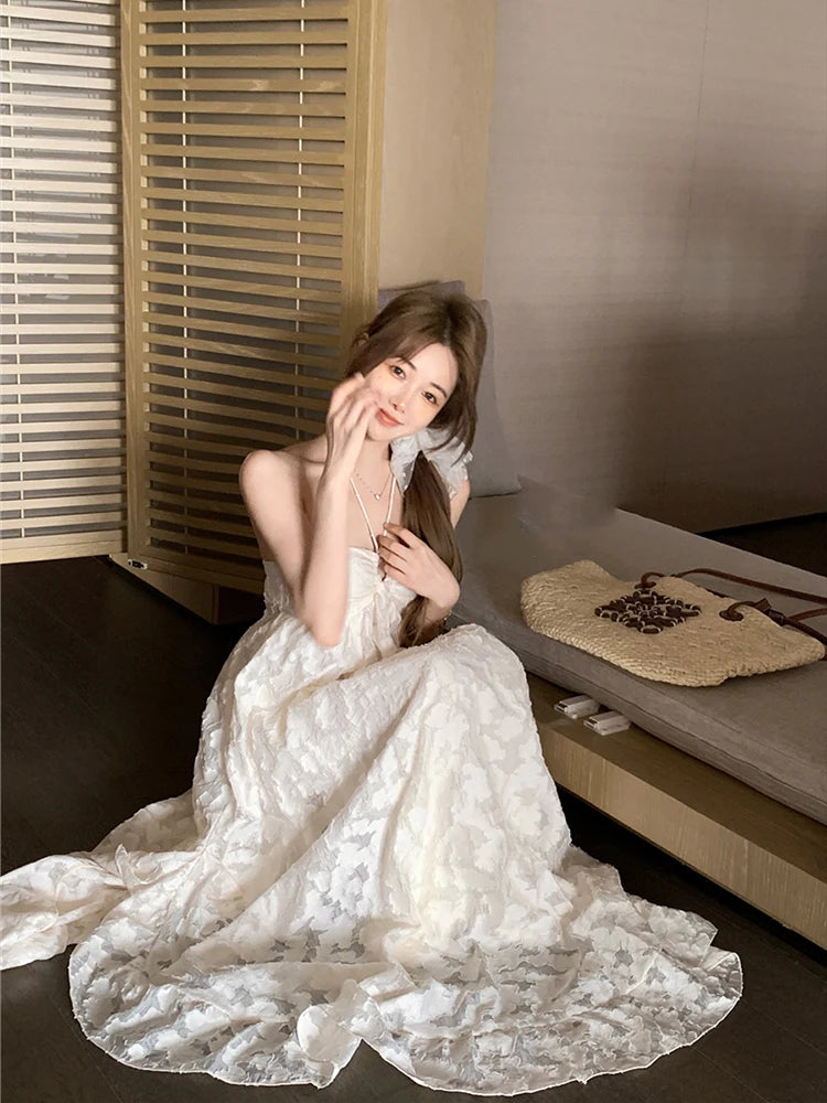 Holiday Style Halter Backless Party Dress for Women Spring Summer New Fairy Beach Sleeveless Long Dresses voguable