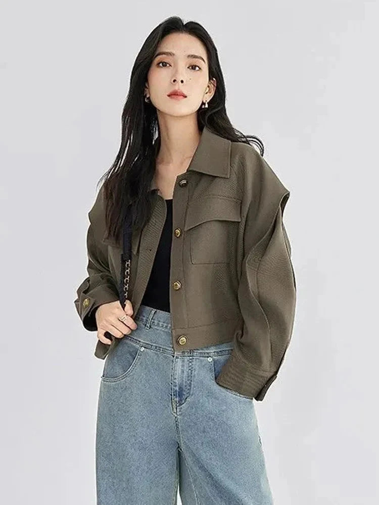 Streetwear Y2K Cargo Jacket Women Vintage Casual Long Sleeve Fall Short Coat Harajuku American Retro Pockets Bf Outwear Top voguable