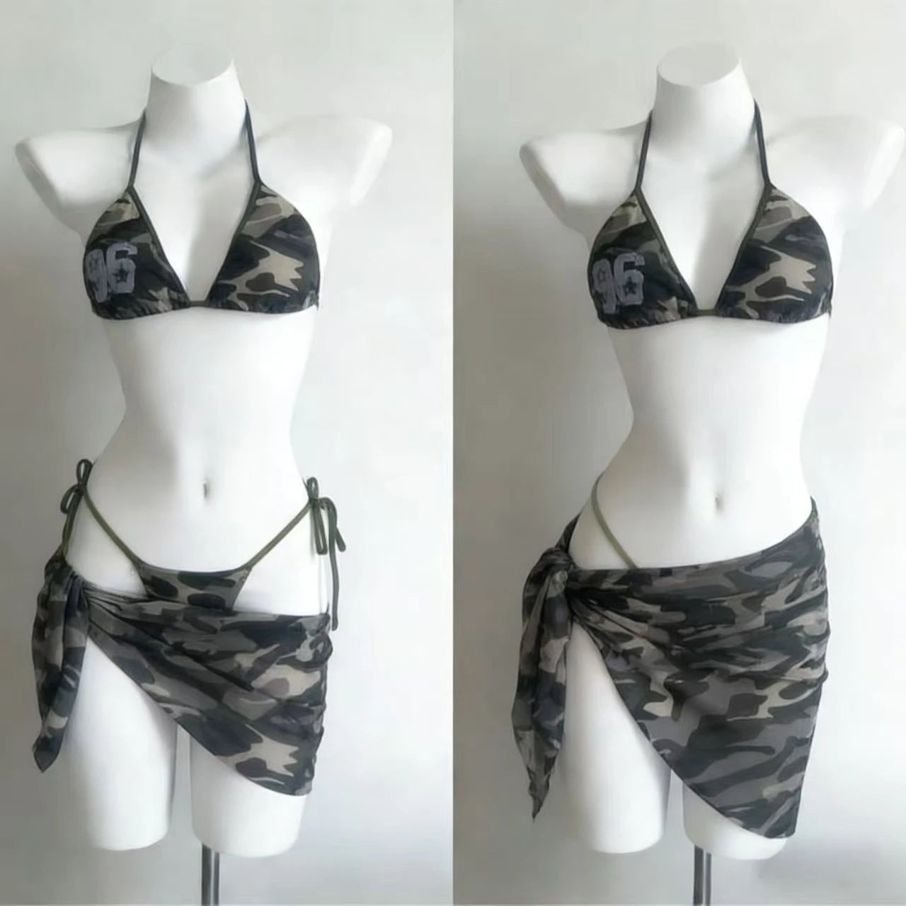 Voguable  Sexy Stylish Lace Up Cut Out 3 Piece Bikini Set Women High Stretch Quick Dry Trendy Beach Outfit Summer Vacation Swimwear New voguable