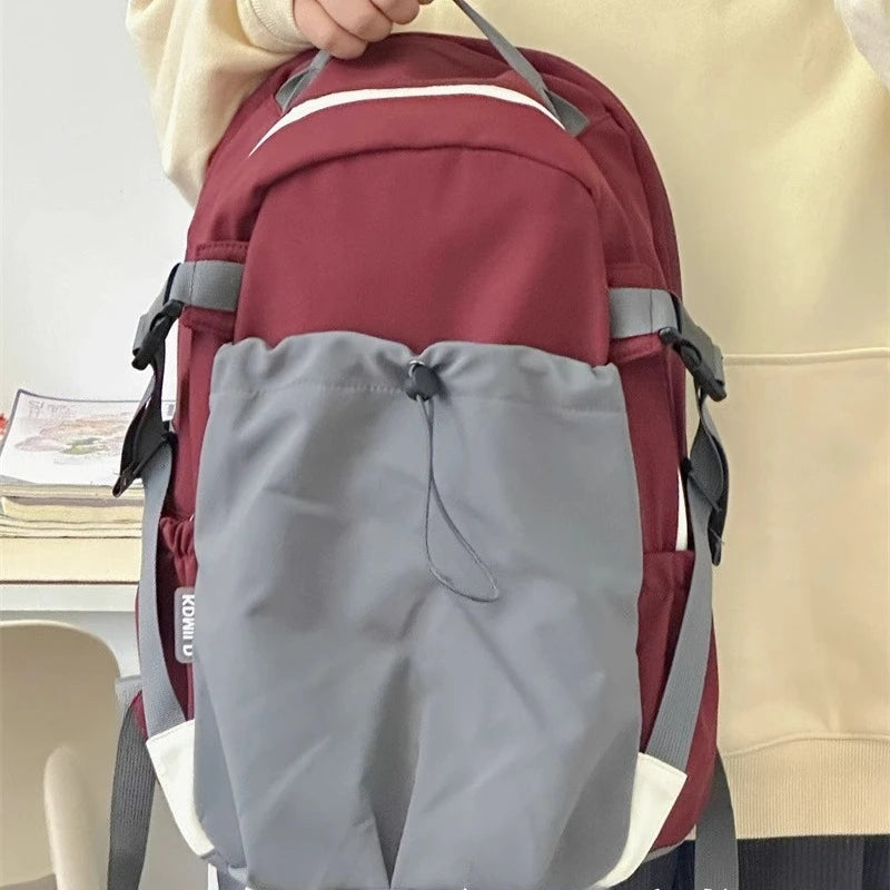 Outdoor Sports Contrast Color Drawstring Schoolbags Men Y2k Casual Travel Backpack High-capacity Backpacks for Women Students voguable