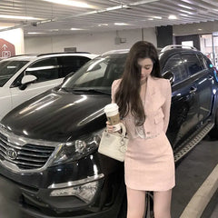 Autumn new product small fragrance style ladies two-piece tweed long-sleeved suit ladies short coat high-waisted skirt  skirts