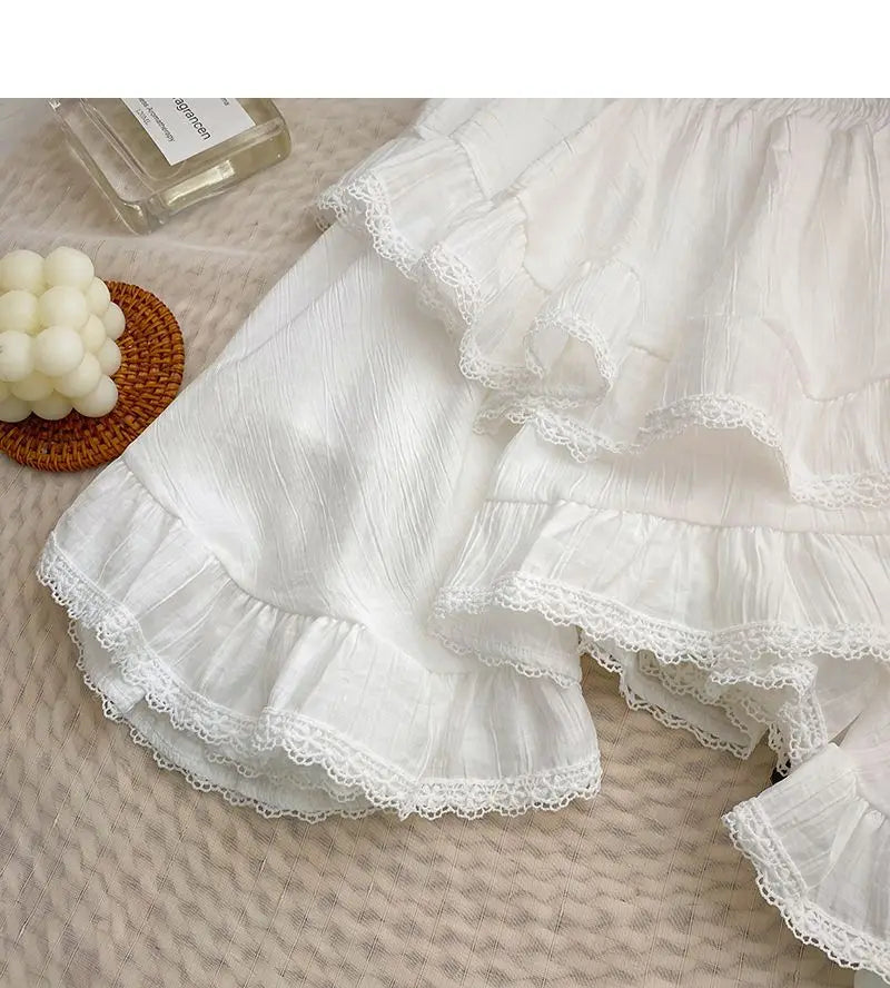 Voguable Elastic Waist White Black Irregular Mini Kawaii Skirt Japanese Style School Y2k Aesthetic Ruffles Short Skirt Women Streetwear voguable