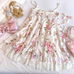 Voguable  Sweet Lolita Style Dress Elegant Flower Women Vintage Print Bandage Lace Dresses Kawaii Party Girls Japanese Mini Princess Dress voguable