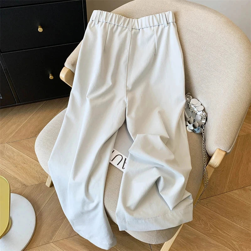 Casual Elegant Wide Leg Pant Women Vintage High Waist Loose Korean Trousers Fall Winter Pockets Solid Simple Retro Pants voguable