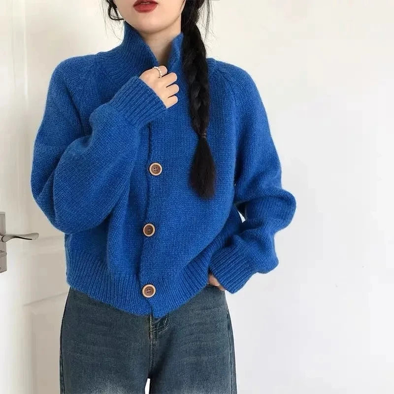 Voguable Harajuku Solid Women Simple Cardigan Japan Vintage Knitted Sweater Coat Casual Long Sleeve Loose Lady Single Breasted Tops voguable