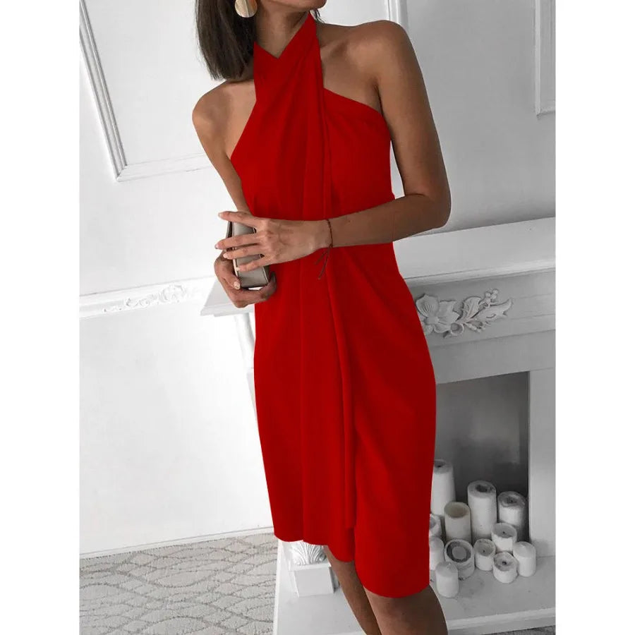 Voguable  summer new sexy women's dress hanging neck loose irregular casual beach dress voguable
