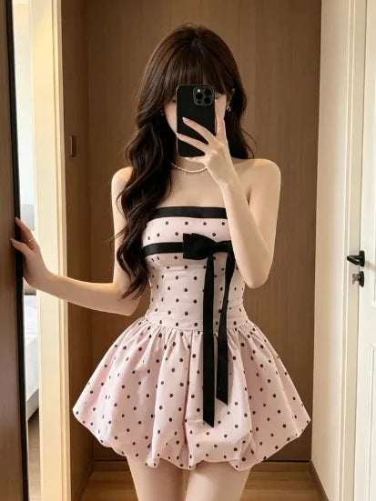 Voguable  Summer Fairy Y2k Sweet Kawaii Lolita Dress Women Japanese Vintage Lace Bow Ruffle Cake Dress Harajuku Slim Bandage Dress voguable