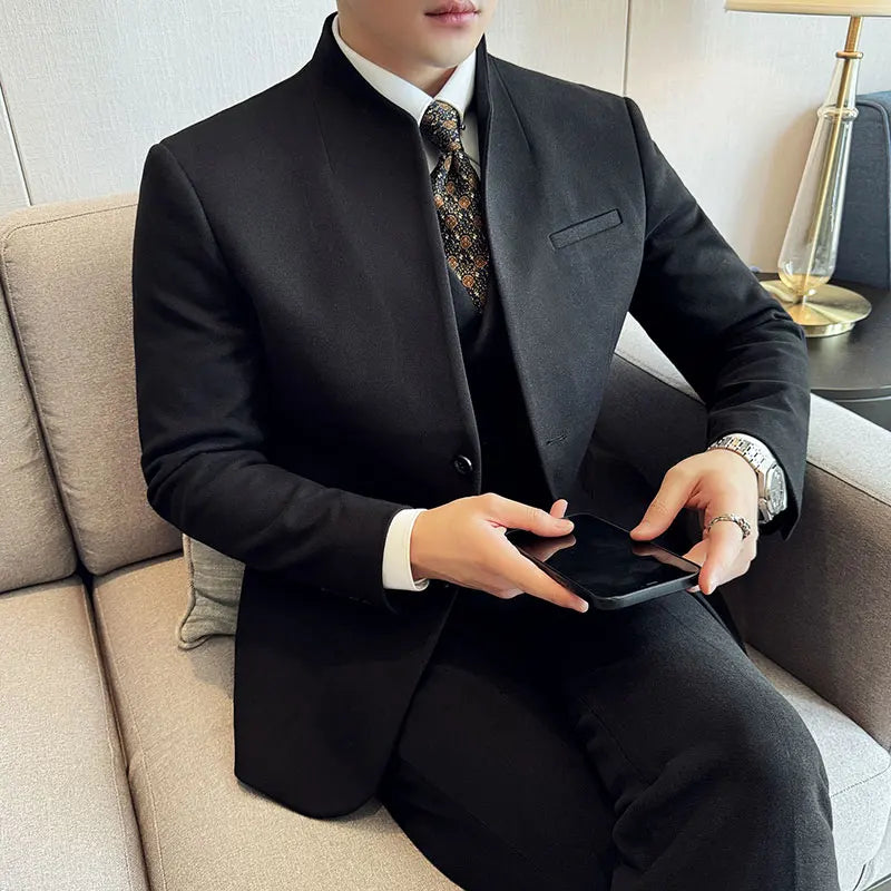 Voguable  Korean Style Men's Suit Set Slim Fit Business Suit Wool Blazer Two-piece set Elegant Social Formal Men's Clothing 5XL-M voguable