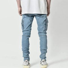 Jeans Men Pants Wash Solid Color Multi Pockets Denim Mid Waist Cargo Jeans Plus Size Fahsion Casual Trousers Male Daily Wear voguable