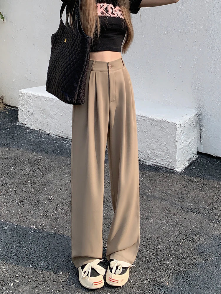 Voguable Simple Women Suit Pants Casual Elastic High Waist Summer Korean Office Ladies Trousers Fashion Solid Female Pants voguable