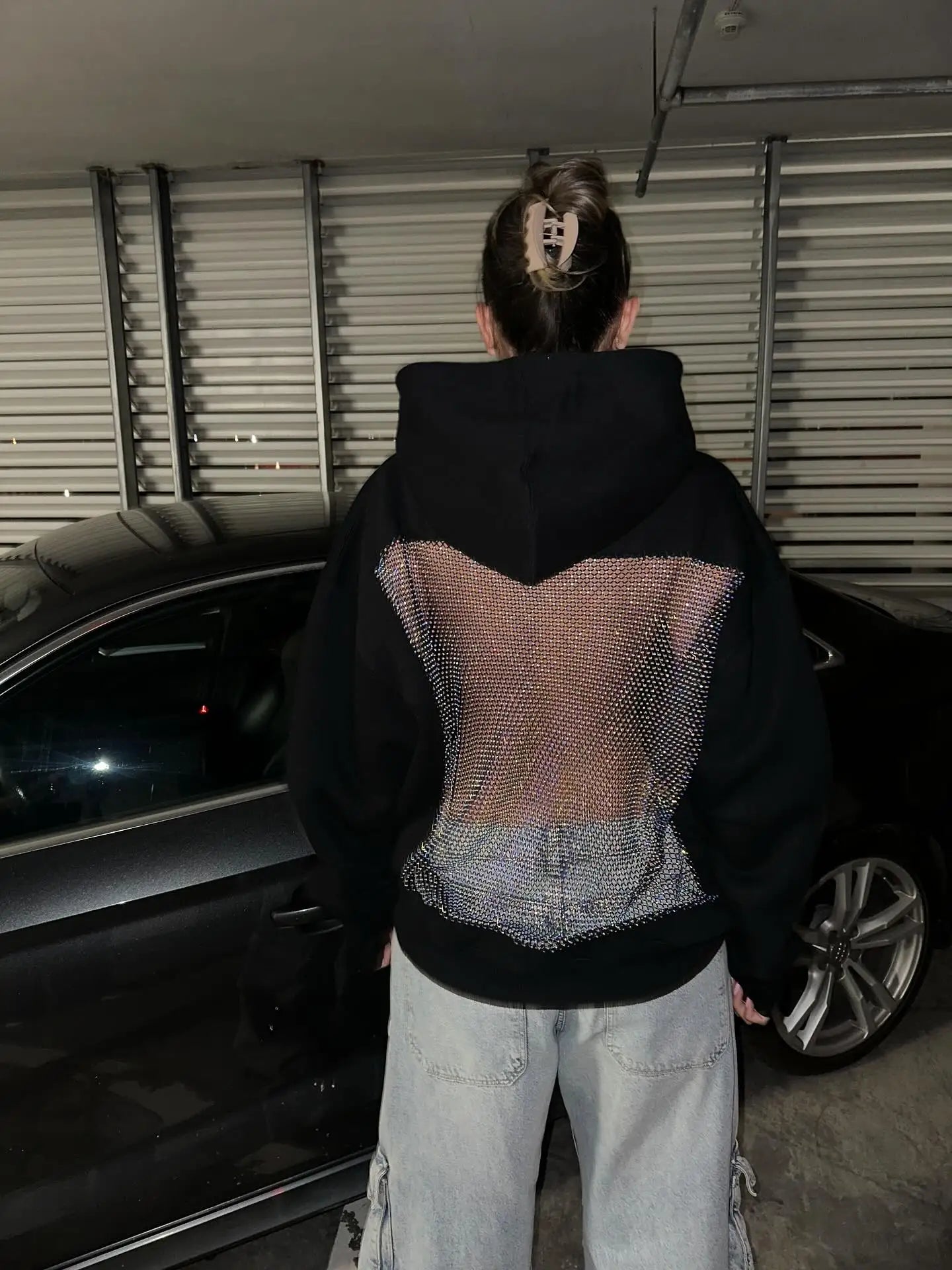 Voguable  Y2K American Gothic Mesh Hoodie Women Sexy Translucent Pullover Long Sleeve Classic Casual Sweatshirt Jacket voguable