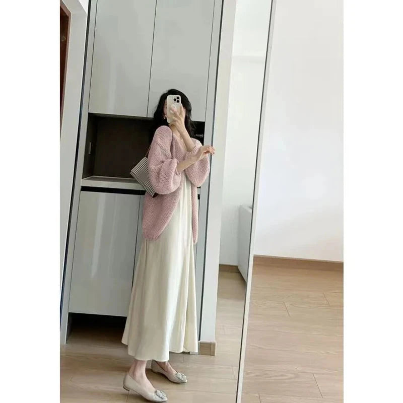 Lazy Wind Retro Cardigan Women Casual Loose Long Sleeve Korean Knitted Sweaters Coats Vintage Fall Winter Simple Solid Tops New voguable