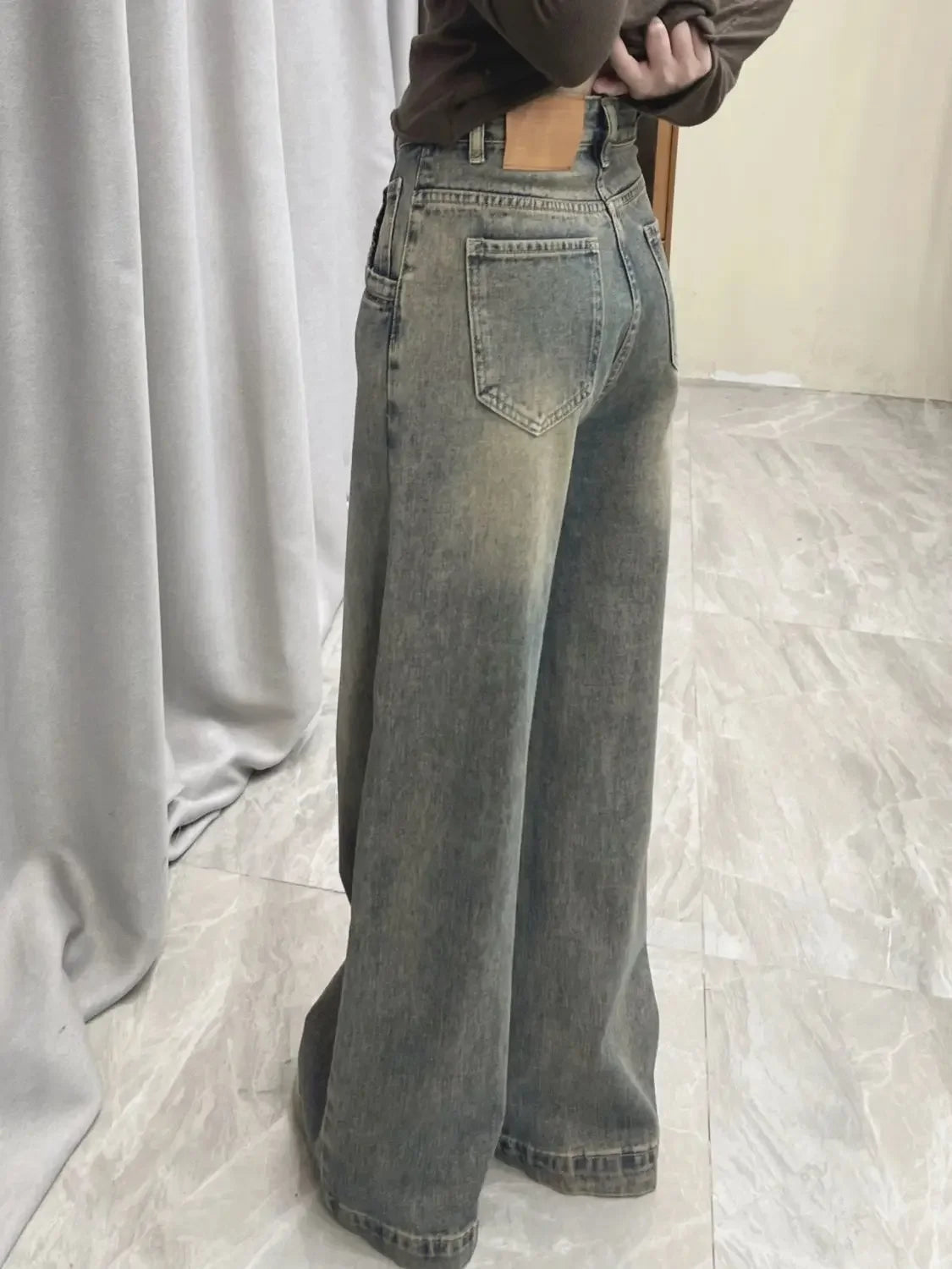 Vintage Distressed Wide-leg Jeans Women's Spring Summer New Loose-fit Slimming Draped Versatile Trailing Straight-leg Trousers voguable