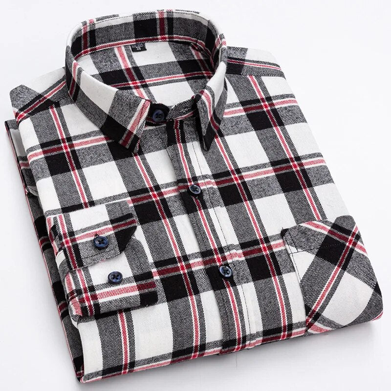 Pure Cotton Men's Plaid Shirt Long Sleeve Regular Fit Men Casual Oversized Shirt Leisure Autumn Male Blouse New Plus Size voguable