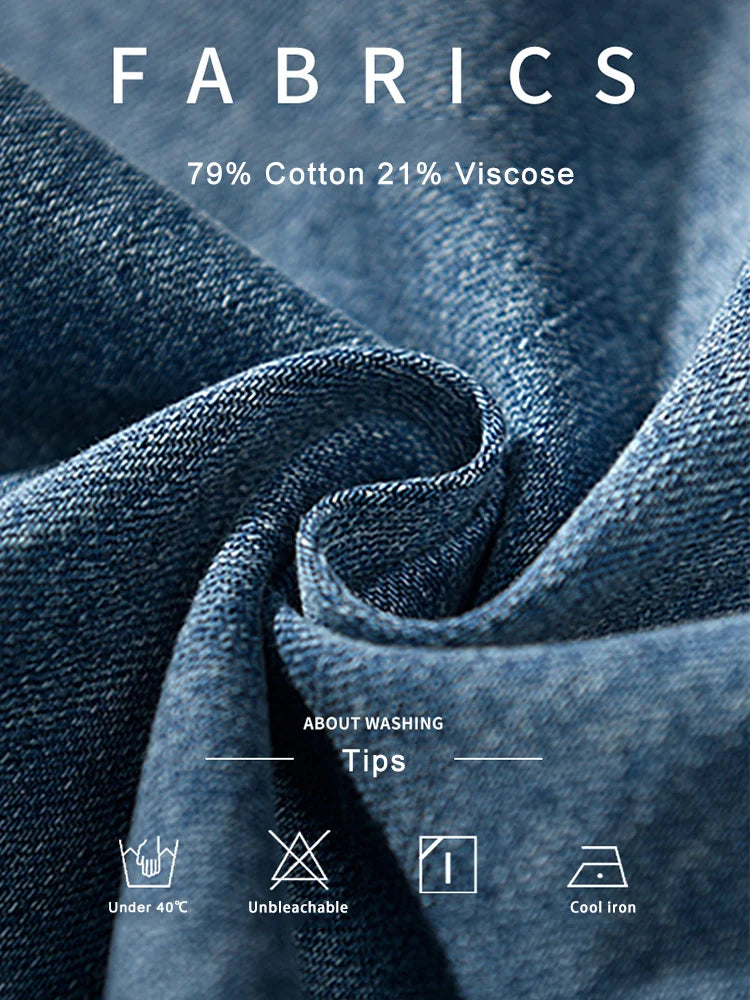 New Denim Cotton Men's Shirt Long Sleeve Black Blue Drop Shoulder Button Pockets Cowboy Loose Casual Work Jeans Shirts voguable