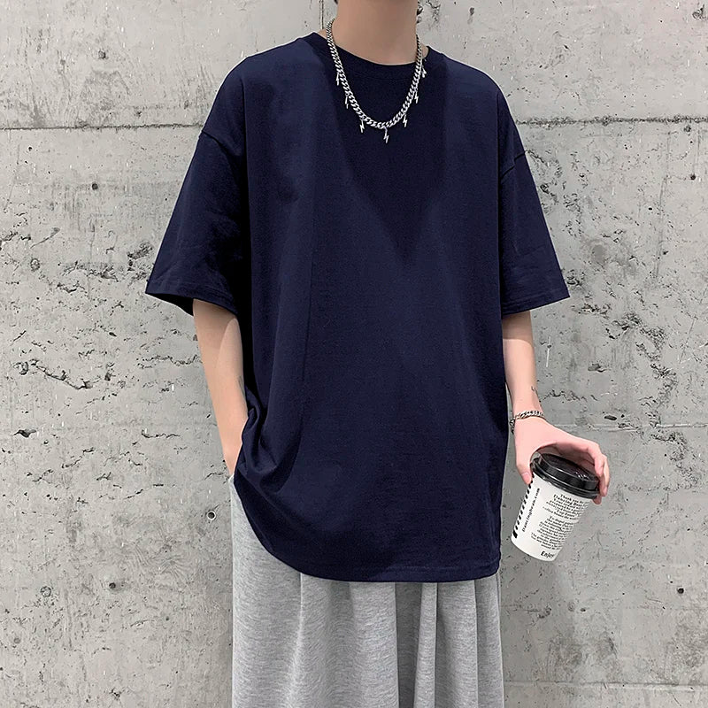 Men Oversized Graphic Solid T Shirts Colorfuls 100% Cotton Mens White Classical Tee Male Short Sleeve O-Neck Tops gotmes-shop