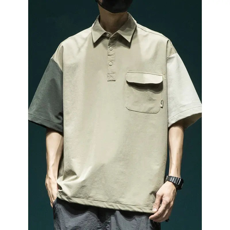 Voguable  Summer Thin Splicing Contrasting Color Short-sleeved POLO Shirt Men's Loose Outdoor Casual Versatile Quick-drying Shirt T-shirt voguable