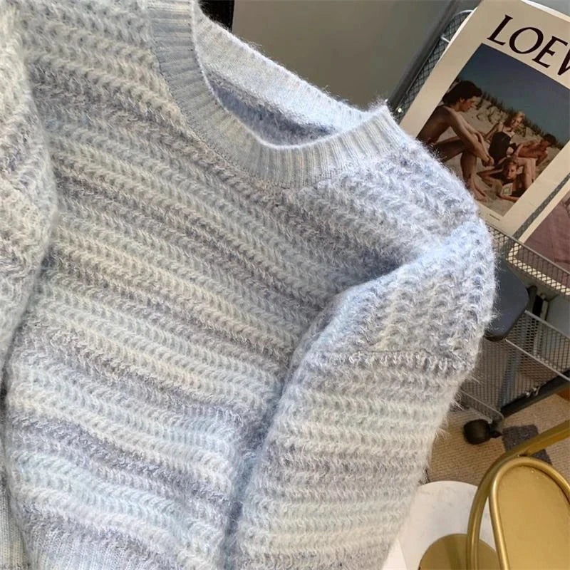 Women Chic Rainbow Sweater Loose Cute O Neck Long Sleeve Knitted Jumpers Fall Winter Lazy Wind Japan Fashion Sweet Pullover voguable