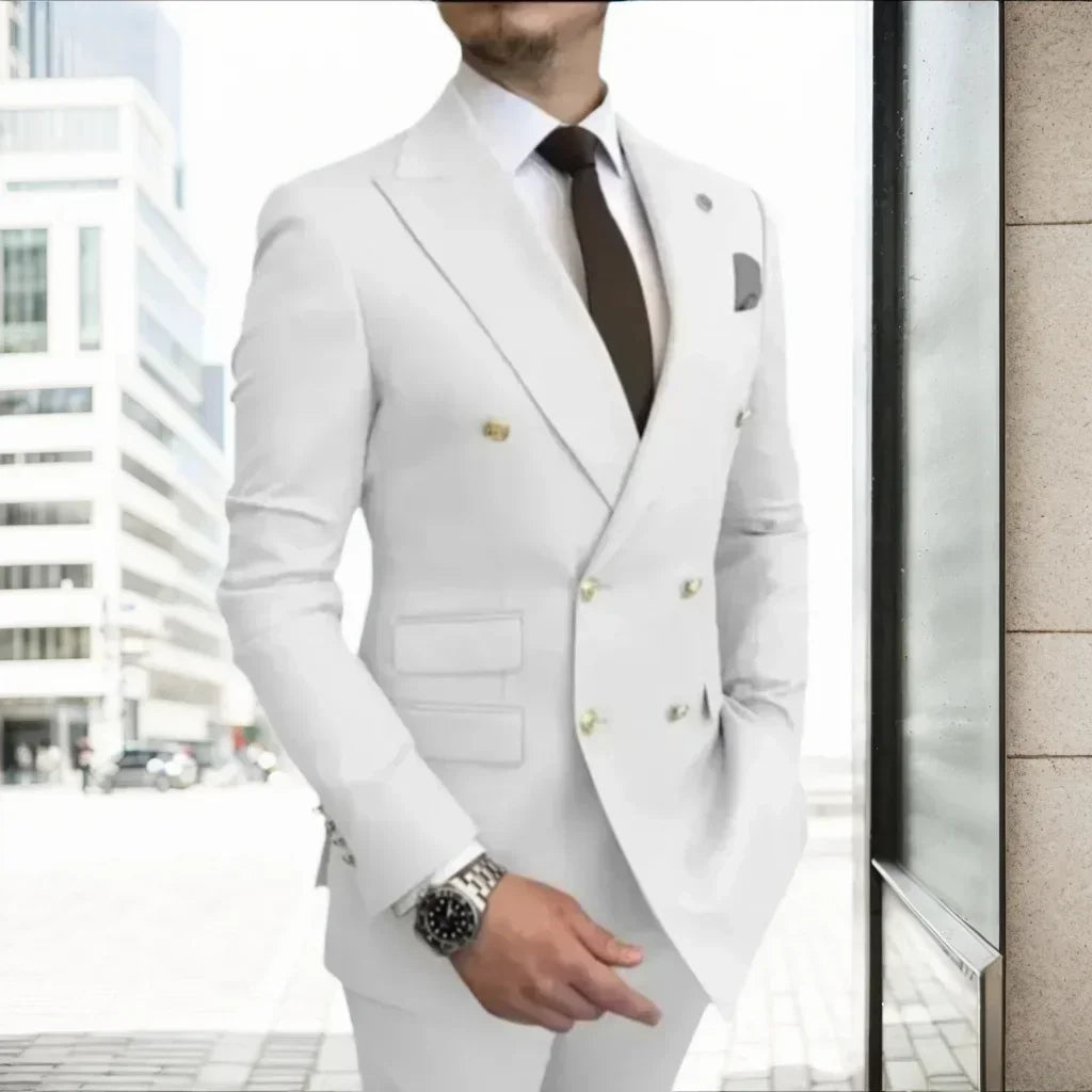 Voguable  Men's Modern Slim Fit Double Breasted Tuxedo Suit with Peak Lapel for Wedding Business Evening Party voguable