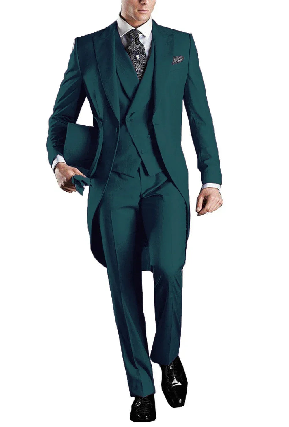 Voguable  Elegant Men's 3-Piece Tail Coat Blazer Vest Pant Tuxedo Set Regular Fit Peak Lapel Formal Male Suit for Prom Wedding Business voguable