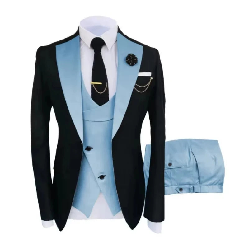 Voguable  Men Suits 3 Pieces Tailored Best Man Groom Wedding Tuxedo Slim Fit Two-color Blazer Jacket  Vest Pant Tuxedo Clothing voguable