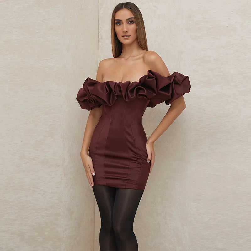 Satin Ruffles Sleeve Summer Dresses Backless Strapless Bodycon White Dress Short Sexy Party Dress Nightclub Vestidos voguable