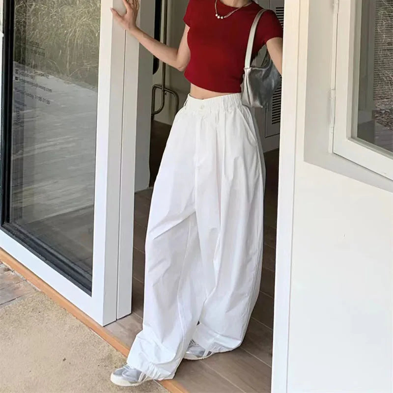 Y2K White Hip Hop Wide Leg Pants Women Autumn High Waist Korean Oversized Cargo Trousers Loose Chic All Match Streetwear voguable