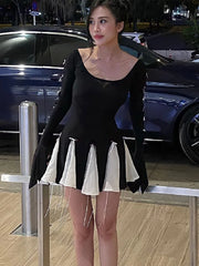 Lace Up High Waist Dress For Women Folds Splice Bodycon Mini Dress Hot Girls Street Slim See Through Dresses Woman Autumn voguable