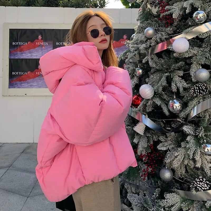 Winter Jackets for Women Coat Hooded Cropped Jackets Fashion Down Cotton Outerwear Warm Thick Loose Yellow Pink Puffer Jacket voguable