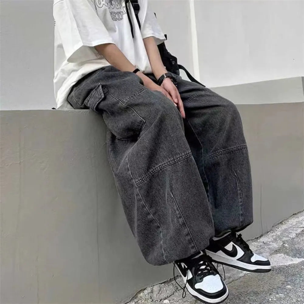 Spring Autumn Trousers y2k baggy jeans for men Wide leg Pants Pockets Elastic Waist Streetwear Loose comfortable Pants voguable