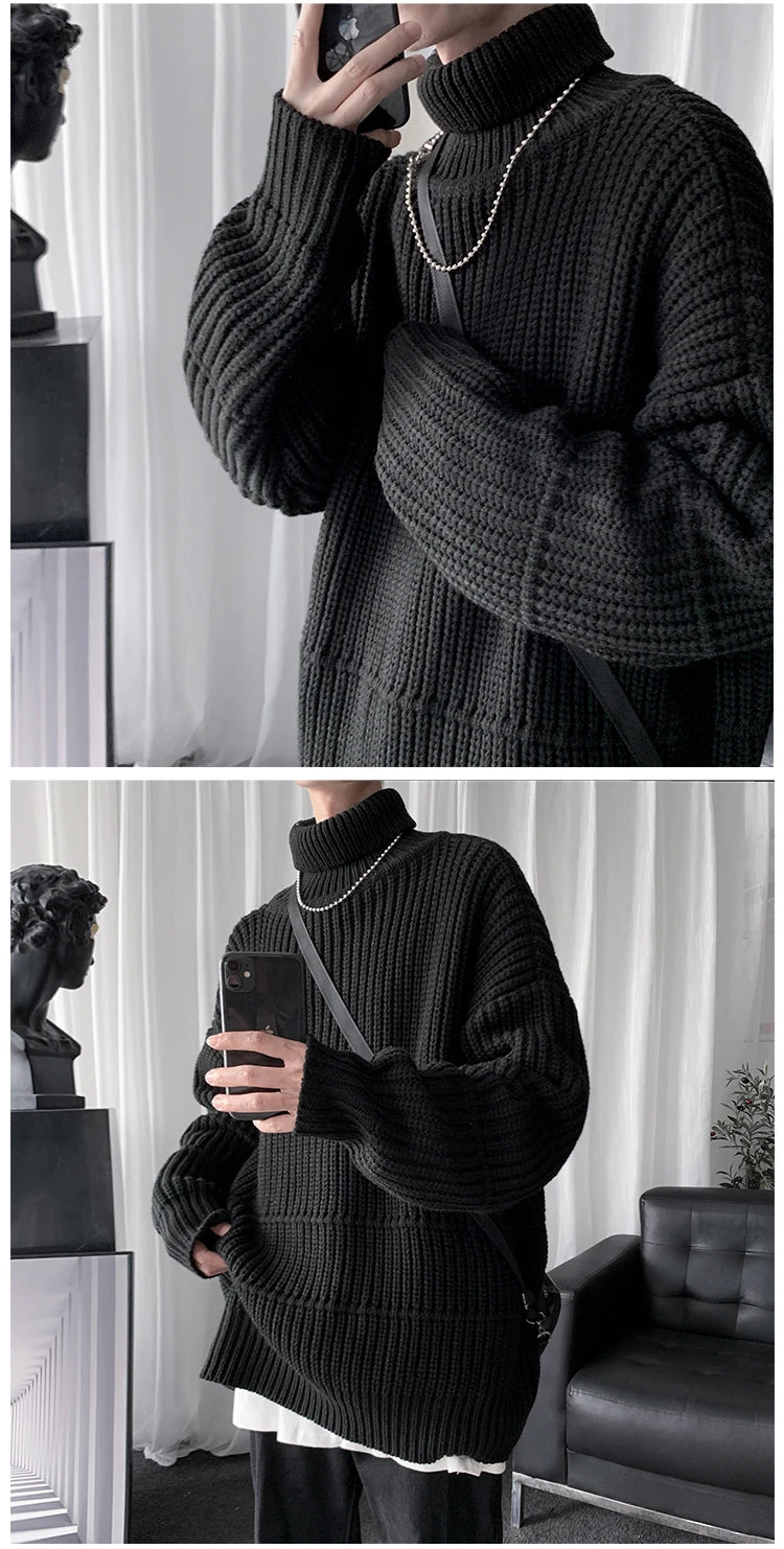 Autumn Winter Mens Casual Turtleneck Pullover Men's Long Sleeve Rollneck Sweater Korean Style Fashion Warm Knitted Sweater voguable