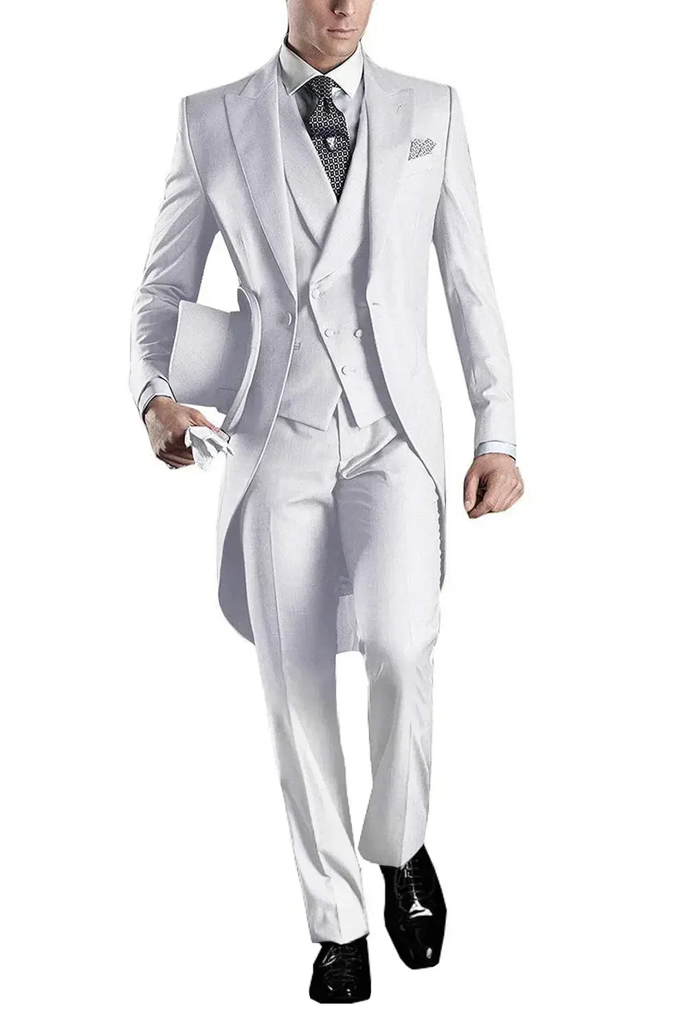 Voguable  Elegant Men's 3-Piece Tail Coat Blazer Vest Pant Tuxedo Set Regular Fit Peak Lapel Formal Male Suit for Prom Wedding Business voguable