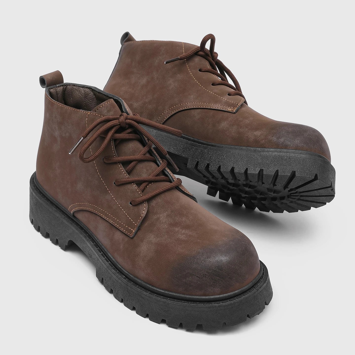 Voguable  Unisex Height Increasing Leather Boots – Vintage Round Toe Lace-Up Thick Bottom Ankle Shoes for Fall Winter Daily Wear voguable
