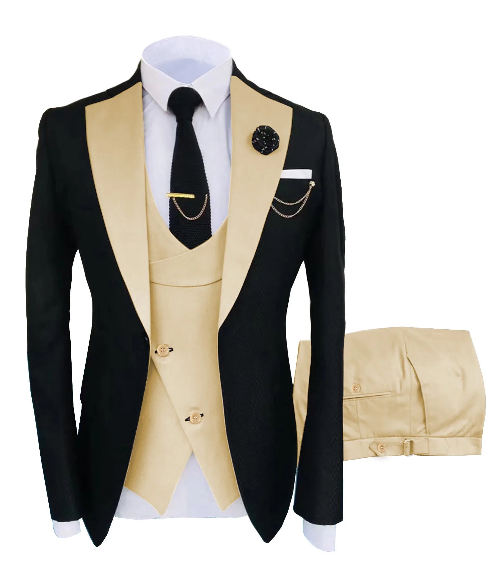 Voguable  Formal Elegant Men Suit Slim Fit 3 Piece Blazer Vest Pants Sets Tuxedo Set for Wedding Notched Lapel Men Suit voguable
