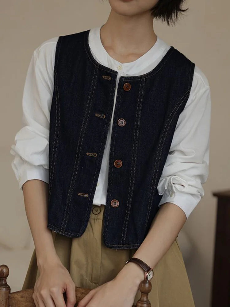 Y2K Retro Harajuku Denim Vest Women Slim Streetwear American Vintage Vest Jacket Fall O Neck Sleeveless Female Solid Vest Tops voguable