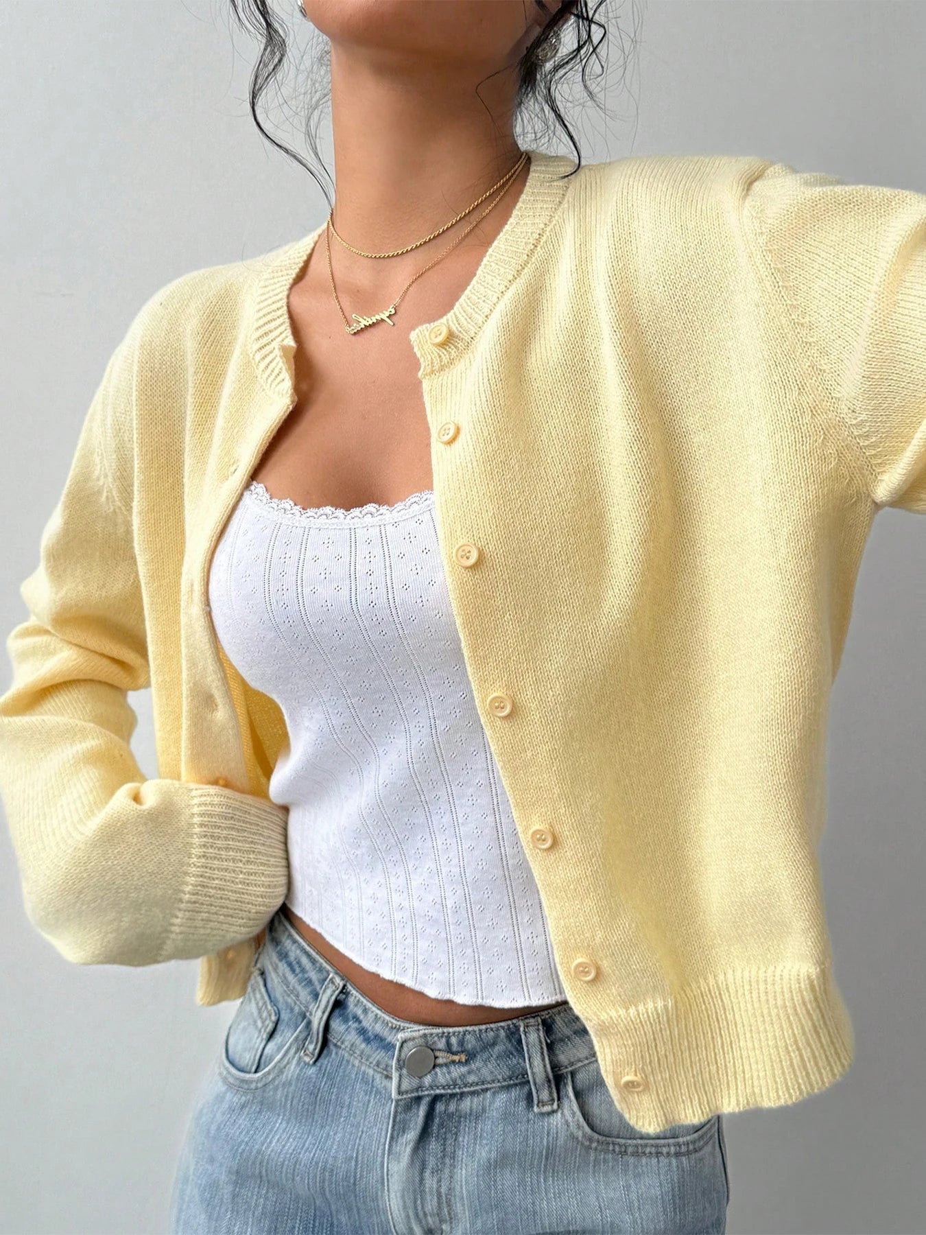 Autumn and winter new simple plain color long sleeved cardigan knitted sweater voguable