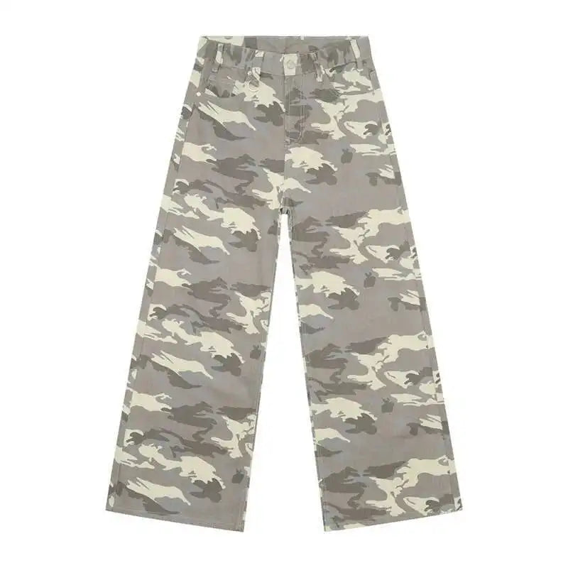 Vintage Camouflage Men's Jeans Fashion Washed Casual Wide Leg Denim Pants Autumn Winter Loose Male Trousers Old Blue 9C354 voguable