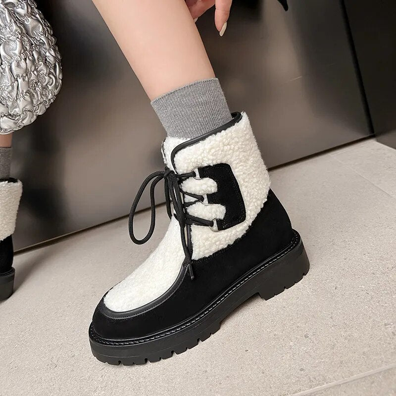 New Winter Warm Ankle Boots for Women Genuine Leather Cross-Tied Mixed Colors Snow Boots Casual Shoes Woman Leisure Boots voguable