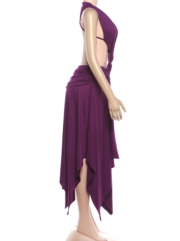 Voguable  Braid Waistless Dress Women Peach Buttocks Backless Patchwork Summer Vacation Elegant Irregular Hem Party Vestidos voguable