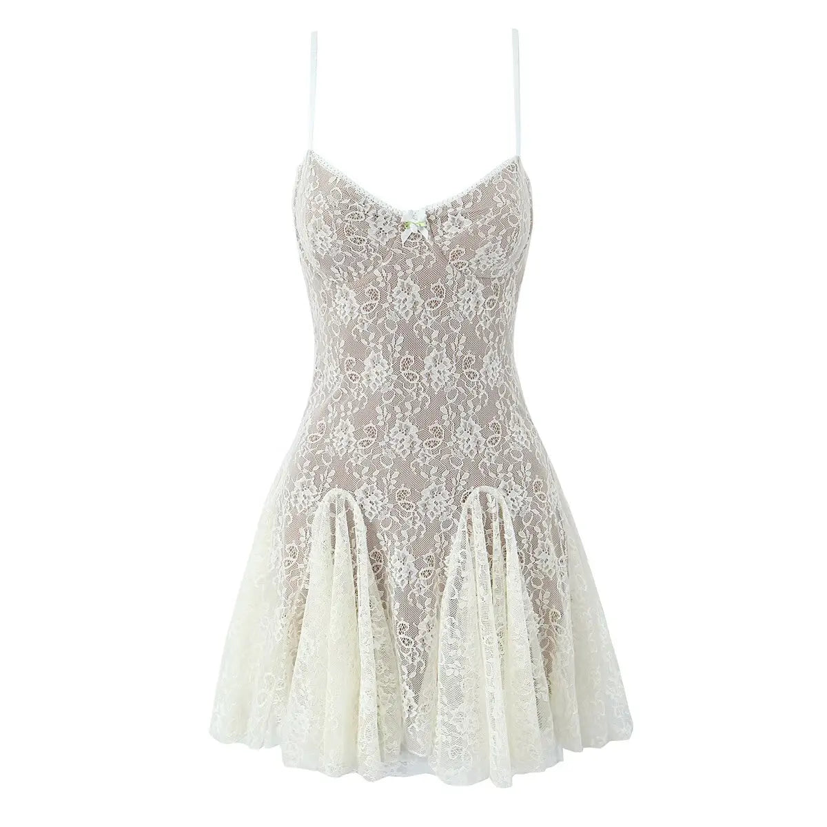 New Fashion Women Spaghetti Straps Lace Sexy Dresses Black Beige Backless Hollow Out A-line Mini Dress Night Out Robe voguable