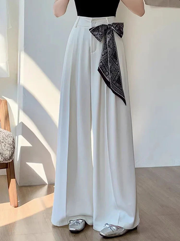Chic Lace Up Suit Wide Leg Pant Women Elegant Loose High Waist Bow Trousers Korean Fashion Female Casual Sweet Pants New voguable